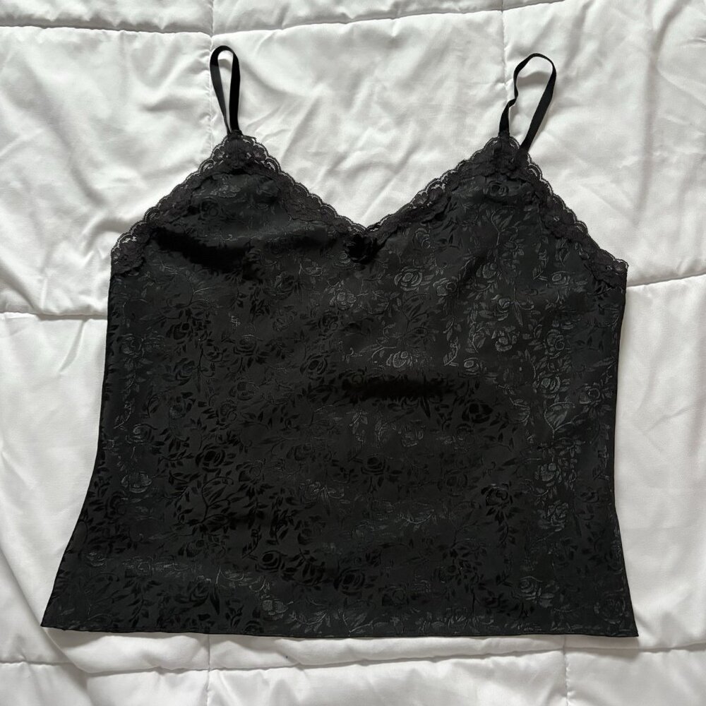 Vintage 90s Womens Large Black Baby Doll‎ Cami Tank Top Y2K Lace Grunge Indie